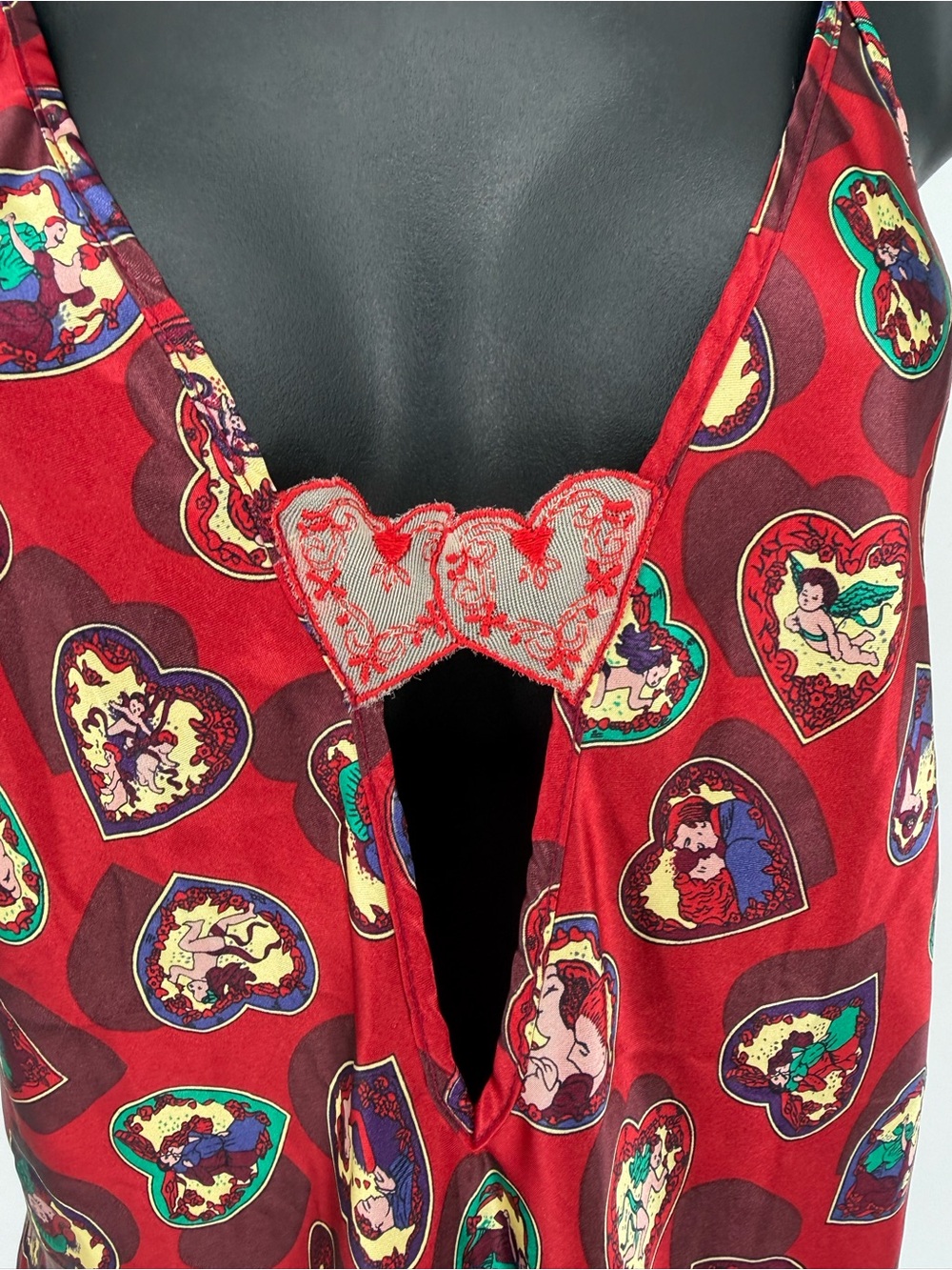 VTG Women’s Red Heart Printed Slip Dress szM - Picture 5 of 12